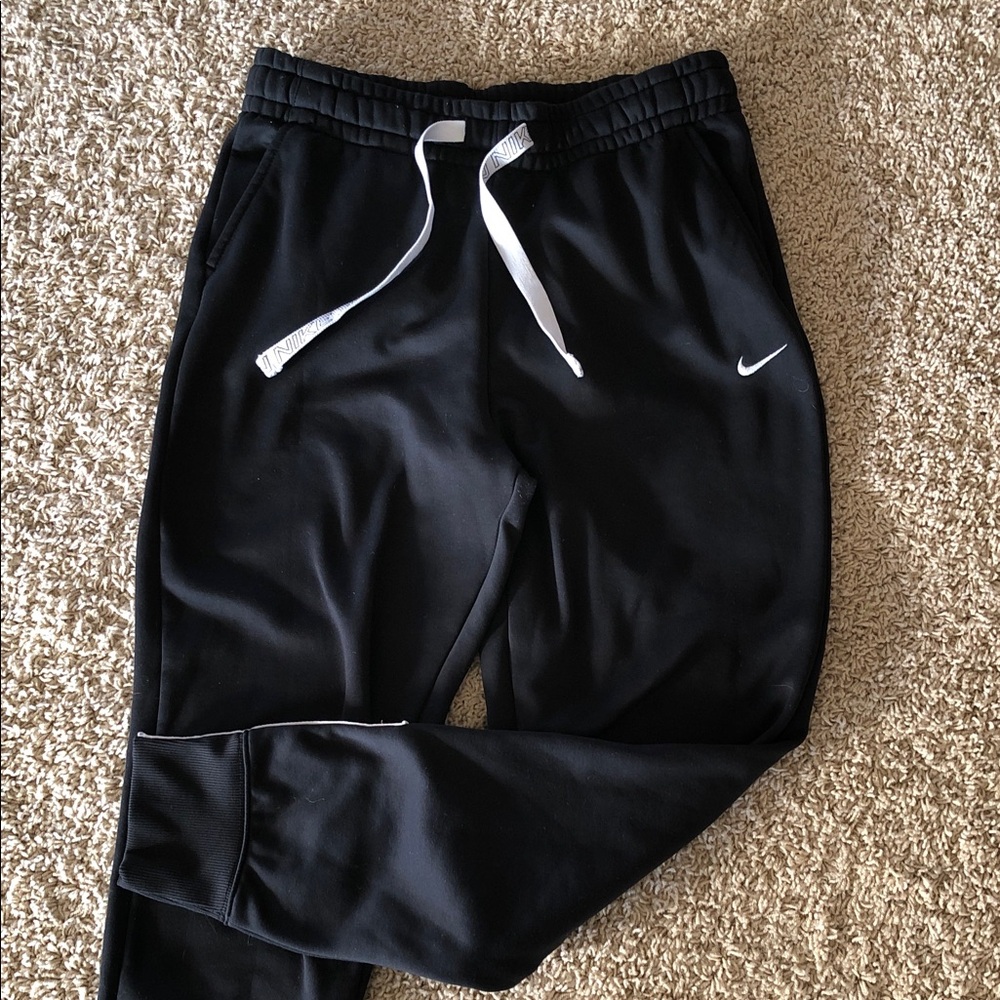 Nike Black Therma Taping Logo Track Joggers White Drawstring and Swoosh small